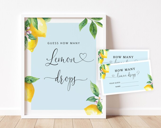 How Many lemon drops bridal shower game. Blue Citrus guess how many lemon drops Guessing Games. Instant Download #lem4