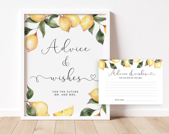 Lemon Advice and Wishes for the Newlyweds.  Elegant citrus Advice for Bride & Groom Game. Wedding advice card Instant Download #lm1
