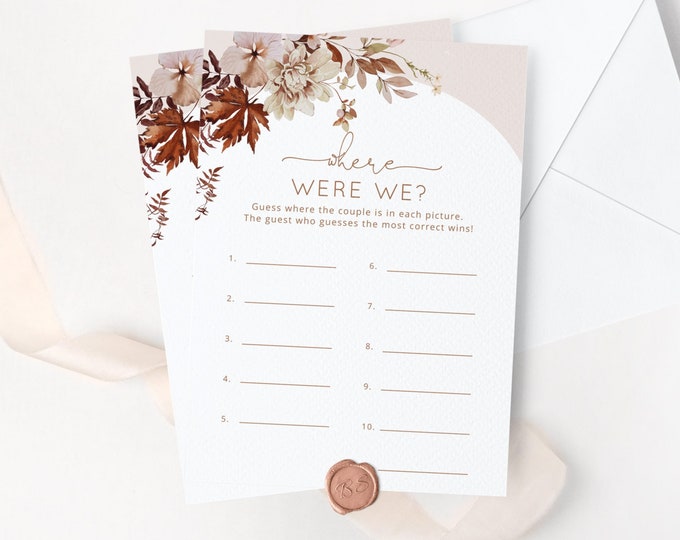 Fall Where were we bridal shower game. Boho fall Couple shower where were they game. Boho arch where were we game. Instant Download #17