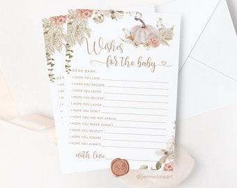 Fall Wishes for Baby card. BohoPumpkin wishes for baby. Pumpkin Baby Shower Game. Baby Shower Activities. Instant download #p8