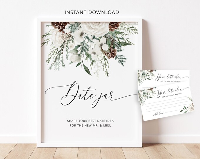 Evergreen Date Jar Game. Elegant winter Date jar. Winter Date Night Bridal Shower Games. Bachelorette Party Game Hen Party Night #ev1