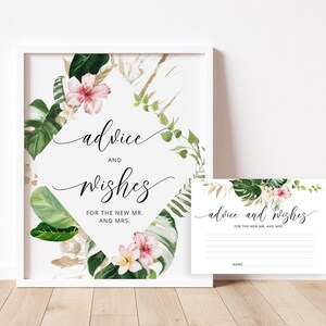 Tropical Advice and Wishes for the Newlyweds.  Beach palm leaves Advice for Bride & Groom Game. Instant Download #16