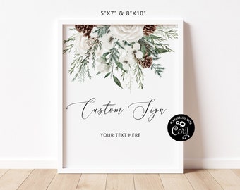 Evergreen Custom Sign Template, Winter Wedding Custom sign. Create Your Custom Sign. Instant Download #ev1