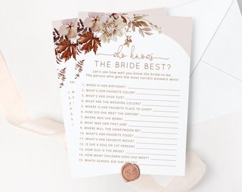 Fall Who Knows the Bride Best game. Bridal Shower Games, Boho fall How Well Do You Know the Bride game. Instant Download #17