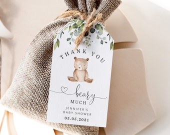 Thank you beary much tag. We can bearly wait favor tag template.  Editable Bear favor tag. Woodland baby shower favor tag #w5