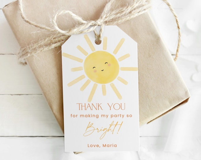 Sunshine Thank you tag. Sun thank you tag. First trip around the sun favor tag #s2
