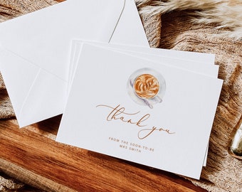 Love is brewing bridal Thank You Cards Printable Template. Minimalist boho coffee thank you card template.  Corjl editable template #coff