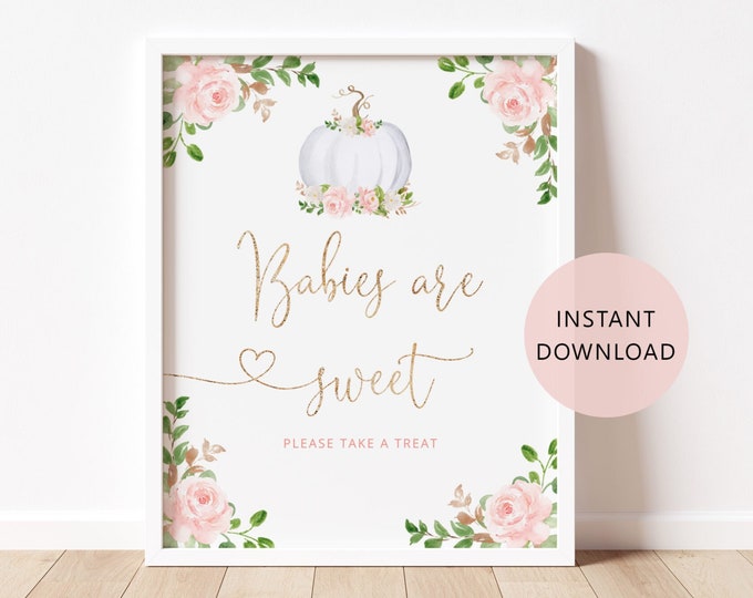 Babies are sweet Sign. Blush gold Little pumpkin take a treat sign. Fall pumpkin sign. Fall baby shower decor. Instant Download #p3