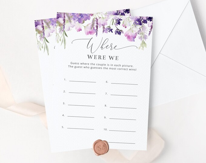Where were we bridal shower game. Lilac Couple shower where were they game. Floral wildflower where were we game. Instant Download #09