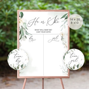 Gender reveal Boy or Girl chart. Guess the Gender sign, gender neutral editable sign. Greenery he or she sign. Cast Your Vote Sign #ws5