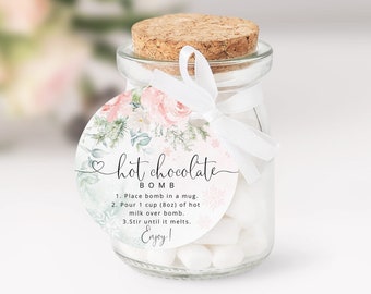 Editable Blush Christmas Hot Chocolate Bomb Tag (Corjl Template) #wb5