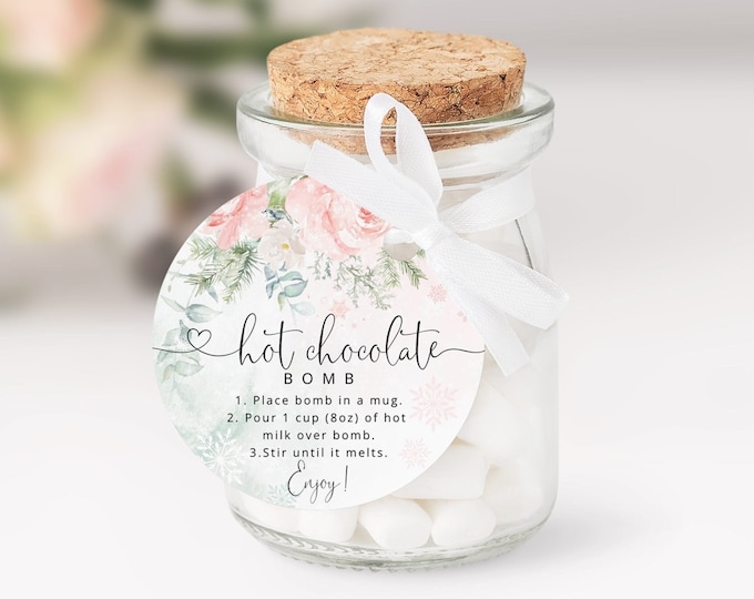 Editable Hot Chocolate bomb tag. Blush Christmas Hot chocolate Bomb Tag. Hot Cocoa Bomb #wb5