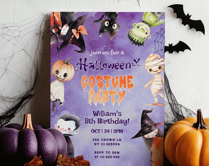 Editable Costume party invitation. Spooktacular Halloween Birthday party invite. Calling all monsters  #hp1