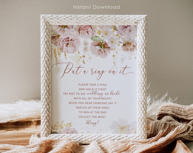 Boho Put a ring on it Game. Floral garden Don't Say Bride. Modern boho put a ring on it sign. Instant Download #gar1