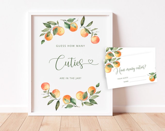 Guess How Many Cuties Are In The Jar. Orange Baby Shower Game. Citrus guess how many guessing game.  Instant Download #or3