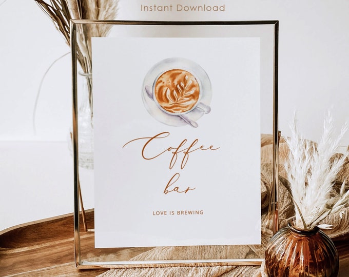 Minimalist coffee bar sign. Printable Coffee bar sign. Love is brewing bridal shower decoration. Instant Download #coff