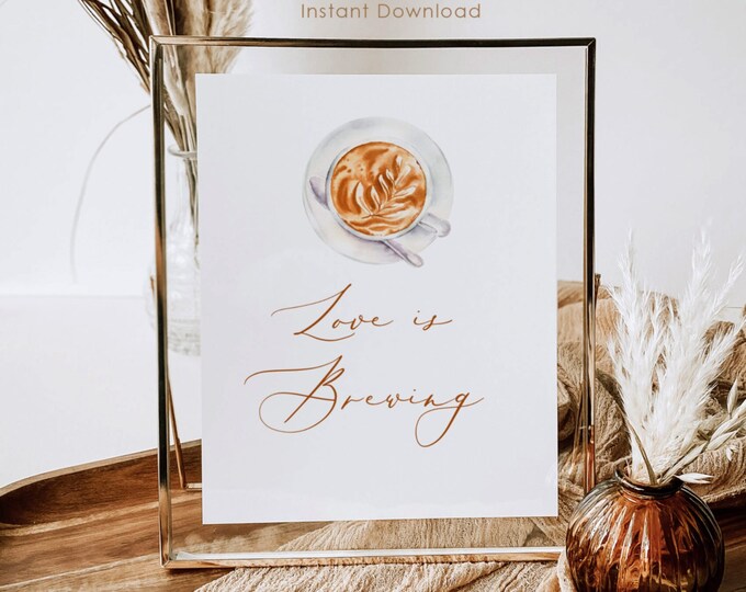Love is brewing sign. Elegant minimalist coffee Love is brewing bridal shower sign. Instant download #coff