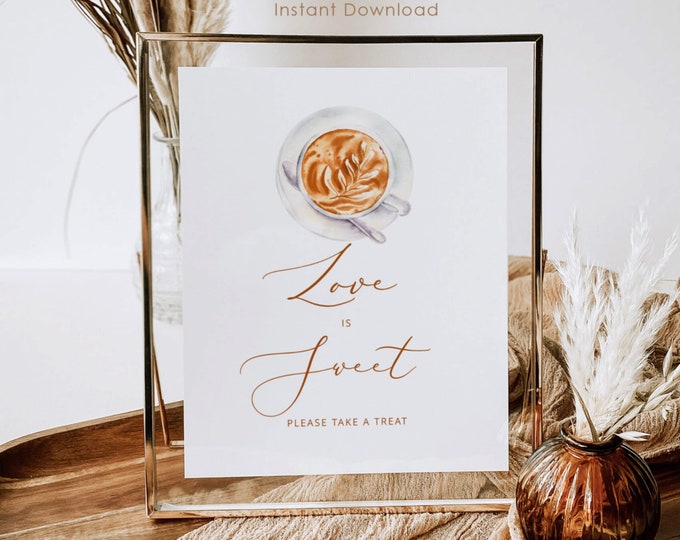 Coffee Love is Sweet Table Sign. Love is brewing love is sweet please take a treat sign. Bridal shower decor. Instant Download #coff