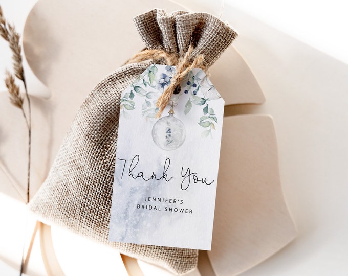 Winter bridal shower thank you tag. Snowy favor tag template.  Editable adventure favor tag. Winter bridal shower #wb3