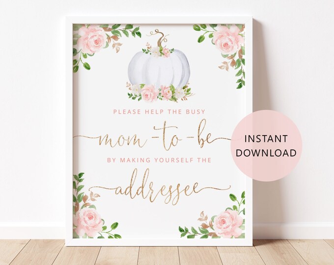 Help the Busy Mom-to-Be by Making Yourself the Addressee. Blush pink Pumpkin Address an Envelope Sign Instant Download #p3