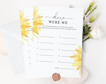 Sunflower Where were we bridal shower game. Couple shower where were they game. Floral where were we game. Instant Download #sun1