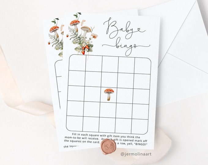 Little mushroom Baby Shower Bingo Card. Boho fall baby bingo game. Mushroom baby bingo card. Instant Download #mush1
