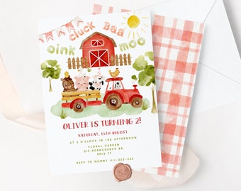 Farm Birthday Invitation. Editable Farm Animals Barnyard Boy Invitation. Second birthday farm invite. Corjl Instant Download #f1