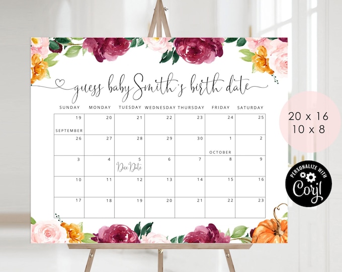 Pumpkin Guess the due Date calendar. Burgundy Fall Guess The Baby Birthday Game. Pumpkin Baby Shower Due Date Prediction #p2