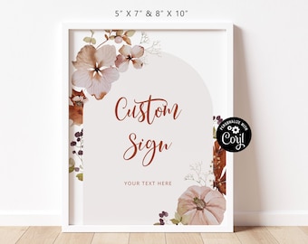 Boho Fall Table Sign Template: Pumpkin, Dry Leaves, Corjl Editable template #p5
