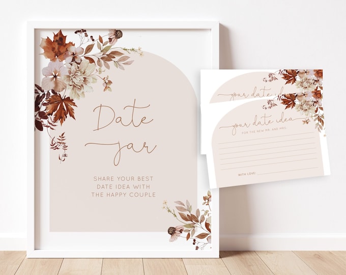 Fall Date Jar Game. Fall Date Jar Sign, Date Ideas Cards. Boho arch Date Night Ideas Signs Printable. Bachelorette Party Game #17