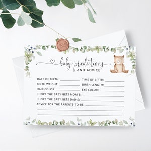 Bear Baby voorspellingen en advieskaart. We kunnen nauwelijks wachten op de voorspellingenkaart. Bosvoorspellingen voor babykaart. Direct downloaden #w1