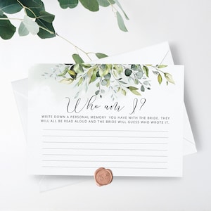 Favourite Memory With the Bride game. Greenery Who am I bridal shower game. Greenery Bridal Shower game. Hen Bachelorette #01