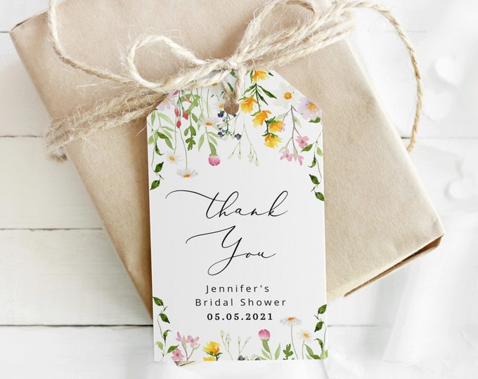 Wildflowers thank you tag. Minimalist wildflowers bridal shower thank you tag. Editable thank you tag #wl3