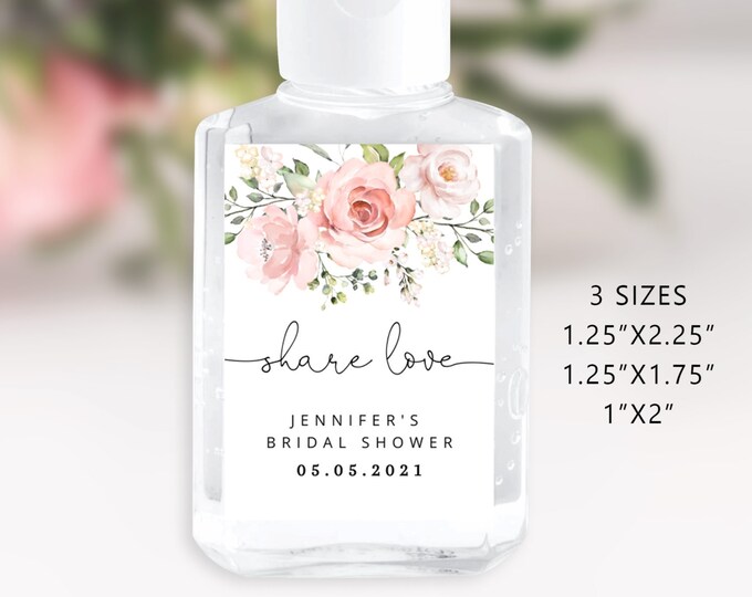 Floral Hand Sanitiser Label. Printable blush Hand Sanitizer Stickers. Blush roses Editable Hand Sanitizer Label. Corjl template #br2