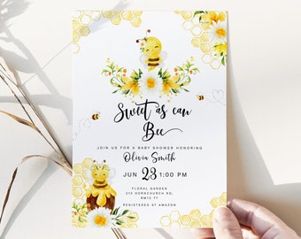 Sweet as can bee baby shower invitation. Bumble Bee baby shower invitation. Mommy to bee invitation, honey bee Corjl Printable #08