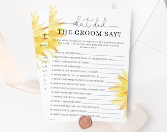 Sunflower What did the groom say game. Sunflower What did he say Bridal Shower Game.  Instant Download #sun1