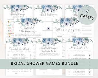 Dusty blue Bridal Shower Games Bundle, Dusty blue Wedding Shower Games. Dusty blue Printable Hen's Party Games Instant Download #dus