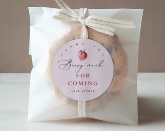 Thank you berry much round favor tag. Strawberry circle favor tag template. Strawberry round thank you Tag Template Corjl printable #ber1