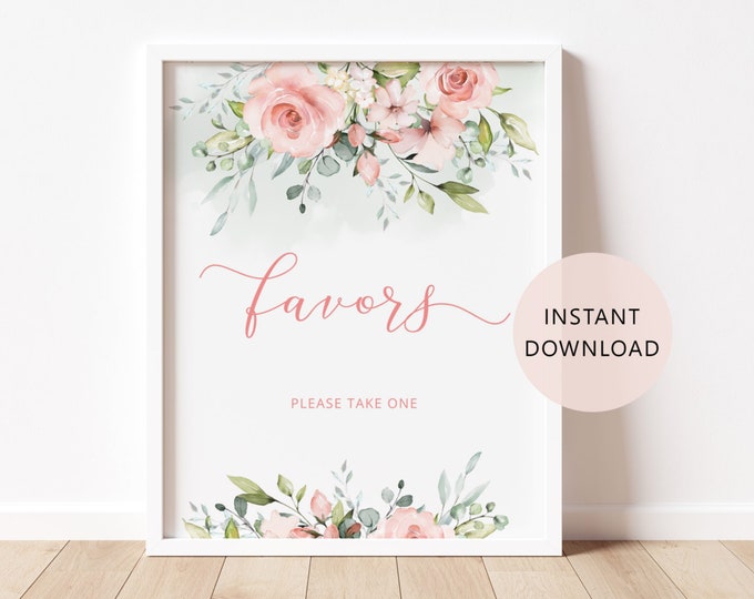 Favors please take one Sign. Blush pink baby shower favors sign. baby in bloom baby shower decor. Instant Download #fl2