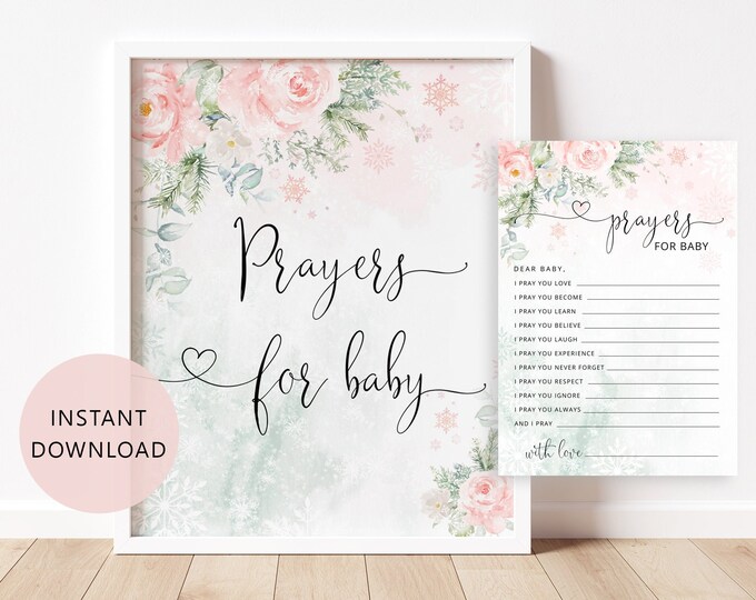 Ptayers for baby sign and card. Blush snowflakes prayers for baby. Baby advice card #wb5