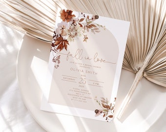 Boho Fall bridal shower invitation. Fall in love Bridal Shower Invitation. Arch bridal shower invitation #17