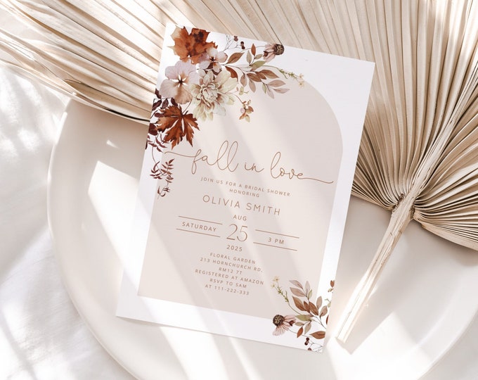 Boho Fall bridal shower invitation. Fall in love Bridal Shower Invitation. Arch bridal shower invitation #17