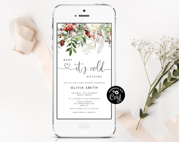 Evergreen baby shower e-vite. Winter evergreen baby shower digital invitation  #rg2