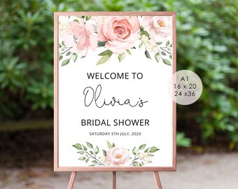 Floral bridal shower welcome sign. Blush pink editable welcome sign. Baby shower welcome sign.  Corjl Printable, Instant Download. #br2