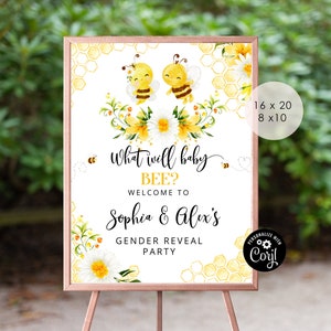Signo de bienvenida de Gender Reveal. El género de la abeja revela el signo de bienvenida. ¿Qué revelará el género de la abeja bebé Corjl Printable? Descarga instantánea #08