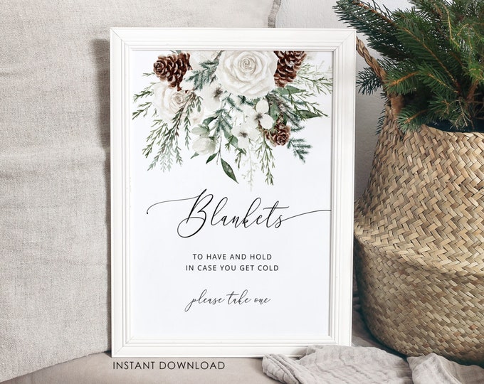 Evergreen wedding Blanket sign.  Winter to have and hold sign. Instant download #ev1