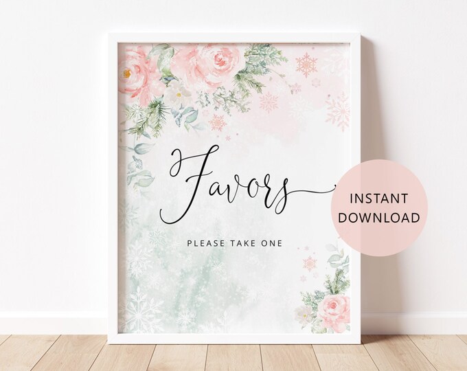 Favors please take one Sign. Winter blush pink baby shower favors sign. Snowy baby shower decoration. Instant Download #wb5