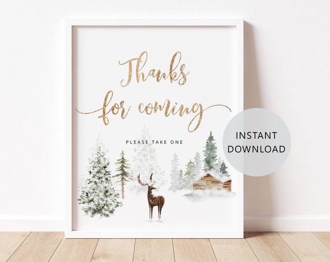 Thanks For Coming Sign. Winter forest deer Thank you for coming, please take one sign. Instant Download #w3