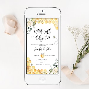 What will baby bee gender reveal  e-vite. Bee gender reveal electronic invitation. Bee e-vite gender reveal #bee