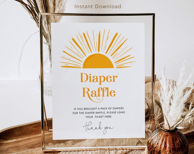 Sun diaper raffle sign. Here comes the son baby shower decoration. Minimalist boho sun diaper raffle sign. Instant Download #s3